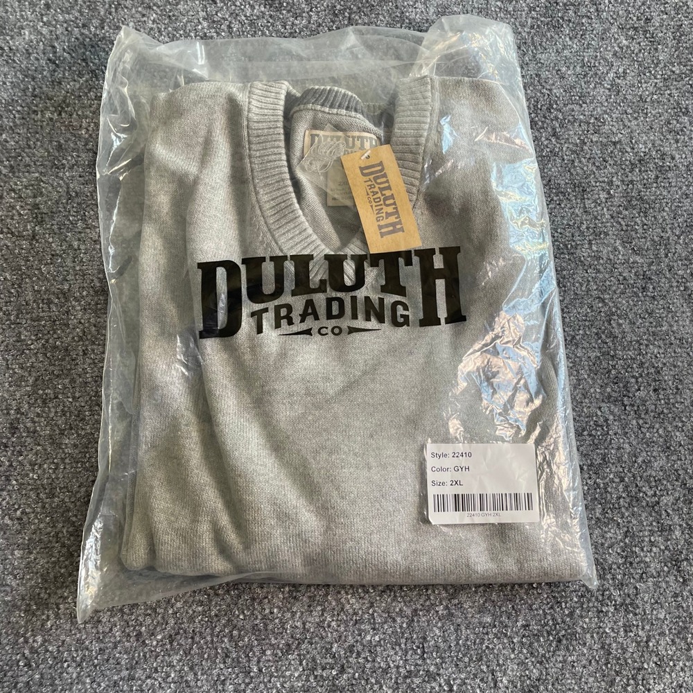 Duluth Trading Co Mens Strongarm Cotton V-Neck Sweater Gray 2XL 22410 NEW